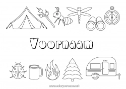 Gratis tekening Snoepjes Zomer Lieveheersbeestje Symbolen Mier Insecten Kamperen Tent Kompas Libelle Vuur Kerstboom