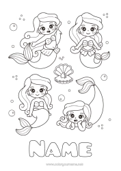 Colouring to customise Cute Siren Shellfish Marine Or Aquatic Animals