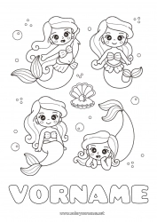 Kostenlose Zeichnung Kawaii Meerjungfrau Muscheln Meeres- oder Wasserlebewesen