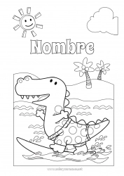 Colorear gratis Sport Cocodrilo Sol Mar Animales Palmera Surf Reptiles Deportes náuticos