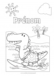 Dessin gratuit Sport Crocodile Soleil Mer Animal Palmier Surf Reptiles Sports nautiques