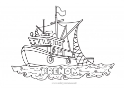 Coloriage à personnaliser Pêche Mer Véhicules Bateau Métier Véhicules maritimes Marin pêcheur Métiers de la mer