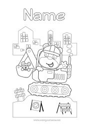 Colouring to customise Bear Mouse Vehicles Animal Teddy Bear Construction Equipment Forest Animals Profession Backhoe Loader Construction Trades Site, Construction