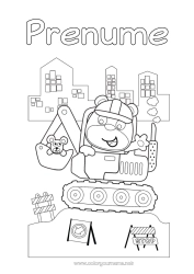 Desen liber de colorat Urs Șoarece Vehicule Animal Ursuleț Utilaje de construcție Animale din pădure Meserie Excavator cu braț telescopic Meserii de șantier șantier, construcție