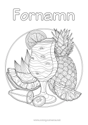 Gratis färgläggning Ananas Frukter Dryck Komplexa målarbilder Zentangle Cocktail Banan Orange