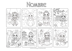 Colorear para personalizar Castillo Princesa Sirena Cuento de hadas Dibujos intermedios para colorear Cuentos para Niños Blancanieves