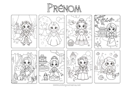 Dessin gratuit Château Princesse Sirène Conte de fées Coloriages intermédiaires Contes pour Enfants Blanche Neige