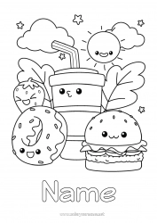 Coloring to customize Kawaii Donuts Drinks Soda Intermediate coloring pages Hamburger