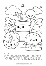 Gratis tekening Kawaii Donuts Drankje Frisdrank Intermediaire kleurplaten Hamburger