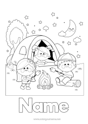 Colouring to customise Child Intermediate Colouring Sheets Camping Tent Fire