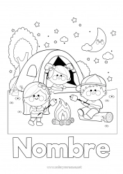 Colorear para personalizar Niño Dibujos intermedios para colorear Cámping Tienda Fuego