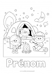 Coloriage gratuit Enfant Coloriages intermédiaires Camping Tente Feu