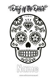 Free coloring Skull Día de los Muertos