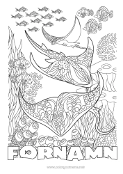 Gratis färgläggning Mandala Hav Djur Fisk Komplexa målarbilder Zentangle Rokfisk Marina djur eller vattenlevande djur
