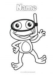 Free coloring Frog Animal Easy coloring pages Marine or aquatic animals Diving Nautical sports