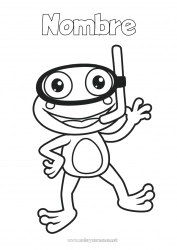 Colorear para personalizar Sport Rana Animales Dibujos fáciles para colorear Animales marinos o acuáticos Buceo, zambullida Deportes náuticos