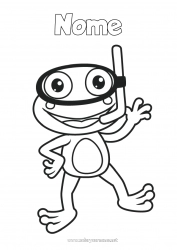 Desenho para personalizar Esporte Sapo Animal Desenhos para colorir fáceis Animais marinhos ou aquáticos Mergulho Sports nautiques
