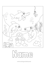 Free colouring Sea Animal Shark Marine or aquatic animals Hammerhead shark