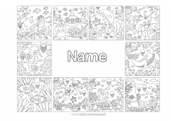 Free coloring Whale Jellyfish Sea Vehicles Animal Dolphin Fish Boat Seahorse Crab Marine or aquatic animals Diving Submarine Maritime vehicles Nautical sports
