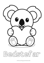 Gratis farvelægning Sød Hjerte Kawaii Jeg elsker dig. Dyr Koala Nem farvelægning Andre dyr i verden Australiens dyr