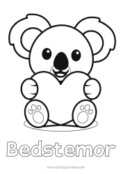 Gratis farvelægning Sød Hjerte Kawaii Jeg elsker dig. Dyr Koala Nem farvelægning Andre dyr i verden Australiens dyr