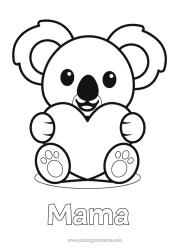 Pagină de colorat gratuită Drăguț Inimă Drăguț Te iubesc. Animal Koala Desene de colorat ușoare Alte animale din lume Animale din Australia