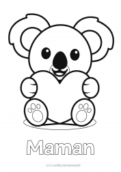 Coloriage enfant Mignon Coeur Kawaii Je t'aime Animal Koala Coloriages faciles Autres animaux du monde