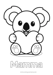 Gratis färgläggning Söt Hjärta Söt Jag älskar dig. Djur Koala Lätta målarbilder Andra djur i världen Australiens djur