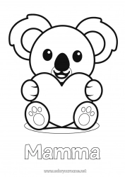 Pagina da colorare per bambini Carino Cuore Kawaii Ti amo Animale Koala Disegni da colorare facili Altri animali del mondo