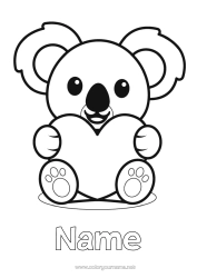 Free colouring Cute Heart Cute I love you. Animal Koala Easy colouring pages Other animals of the world Animals of Australia