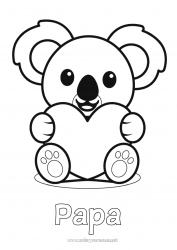 Coloriage enfant Mignon Coeur Kawaii Je t'aime Animal Koala Coloriages faciles Autres animaux du monde