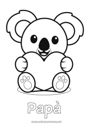 Pagina da colorare per bambini Carino Cuore Kawaii Ti amo Animale Koala Disegni da colorare facili Altri animali del mondo