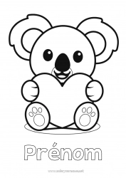 Coloriage enfant Mignon Coeur Kawaii Je t'aime Animal Koala Coloriages faciles Autres animaux du monde