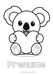 Pagină de colorat personalizată Drăguț Inimă Drăguț Te iubesc. Animal Koala Desene de colorat ușoare Alte animale din lume