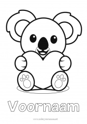 Gratis tekening Schattig Hart Kawaii Ik hou van jou Dier Koala Eenvoudige kleurplaten Andere dieren van de wereld