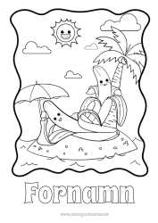 Gratis färgläggning Strand Palmträd Frukter Parasoll Banan
