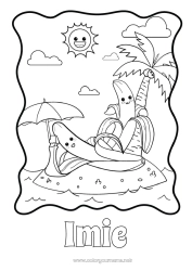 Kolorowanka za darmo Plaża Palma Owoce Parasol Banan