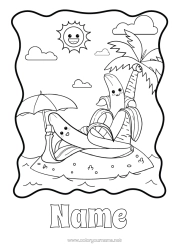 Colouring to customise Beach Palm Tree Fruit Parasol Banana