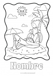 Colorear para personalizar Playa Palmera Frutas Parasol, sombrilla de playa Plátano