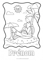 Coloriage gratuit Plage Palmier Fruits Parasol Banane