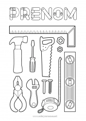 Coloriage à personnaliser Outils Garagiste mécanicien Métiers du chantier Métiers du transport