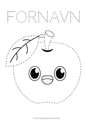 Gratis farvelægning Kawaii Børneaktiviteter Frugter Nem farvelægning Tegn og farvelæg Æble