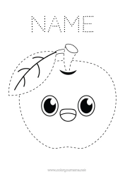 Free colouring Cute Children's activities Fruit Easy colouring pages Trace and colour. Apple