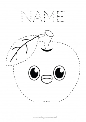 Free drawing Kawaii Children's activities Fruits Easy coloring pages Trace and color Apple