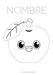 Colorear para personalizar Kawaii Actividades para niños Frutas Dibujos fáciles para colorear Trazo y color Manzana