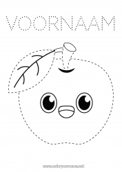 Gratis tekening Kawaii Activiteiten voor Kinderen Fruit Eenvoudige kleurplaten Trace et colorie Appel
