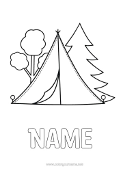 Colouring to customise Easy Colouring Pages Camping Tent Fir Tree