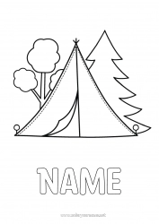 Free drawing Easy coloring pages Camping Tent Fir