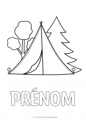 Coloriage gratuit Coloriages faciles Camping Tente Sapin