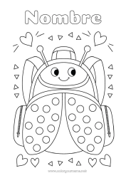 Colorear gratis Corazón Mariquita Insectos Mochila escolar